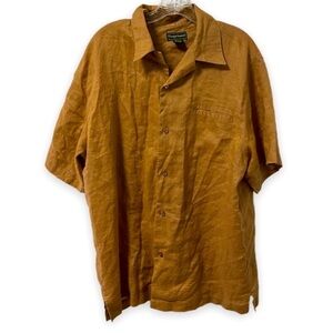 Giorgio Inserti Tan Linen Short Sleeve Button Down Top Men’s Size Large Summer